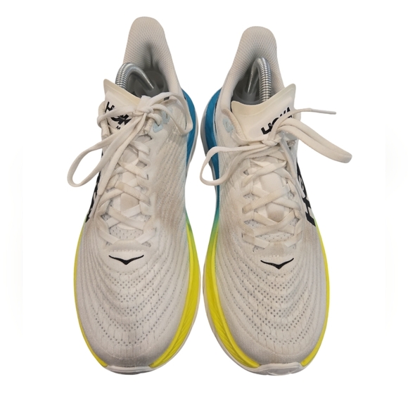 HOKA ONE ONE. MACH 5. WHITE AND BLUE GLASS SNEAKERS. SIZE 9D. - Picture 3 of 16